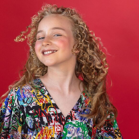 Graffiti Print Punk Top with Ruffled Sleeves, Size M – Bold and Edgy Statement - Picture 3 of 11